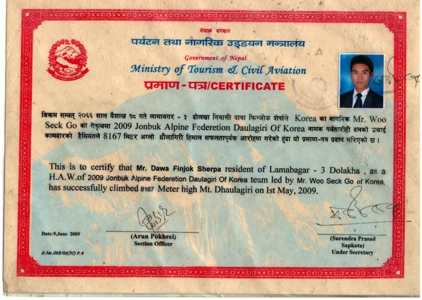 Summit Certificate — Everest (2012)