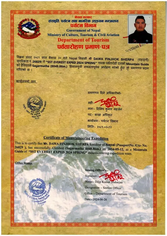 Summit Certificate — Everest (2012)