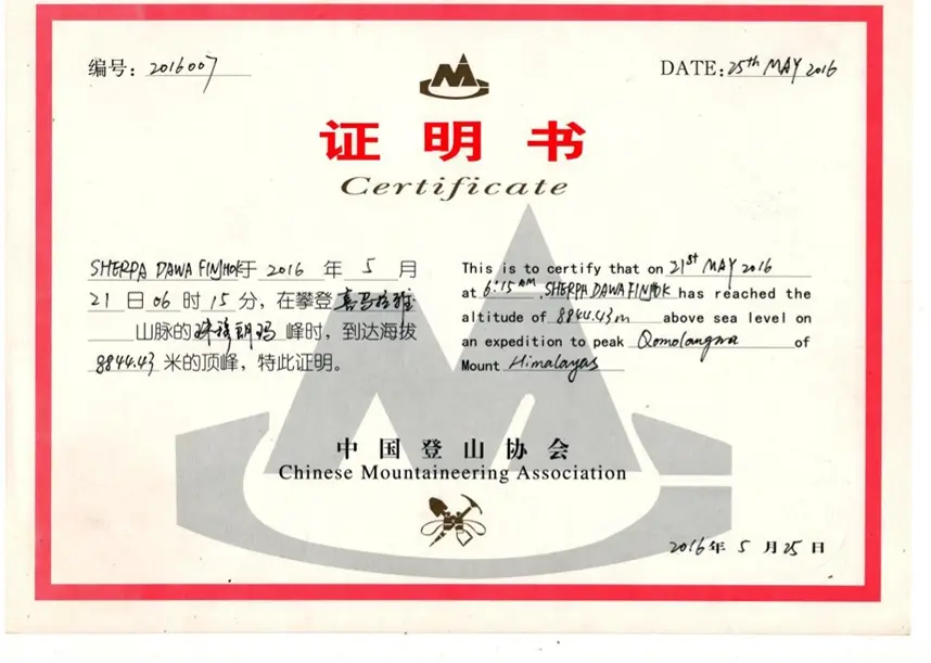 Mountaineering Certificate